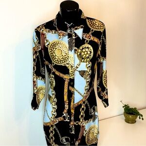 Fashion Nova Gold Chain Blouse Black & Blue | Baroque Print